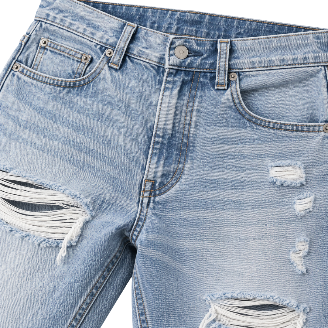 Premium Distressed Straight-Leg Jeans – Light Wash | CLENTS RAUKINS