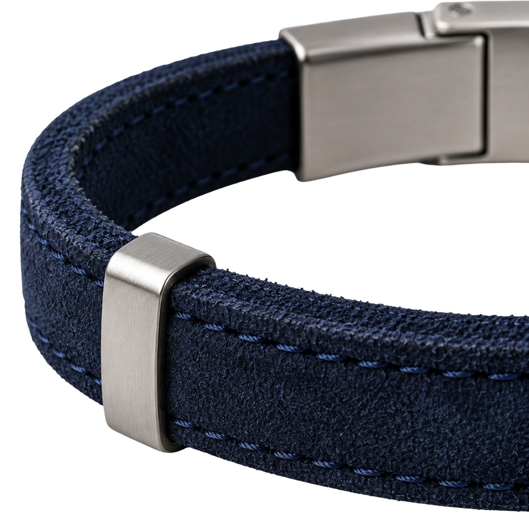 Premium Suede & Brushed Steel Bracelet – Navy Blue | CLENTS RAUKINS