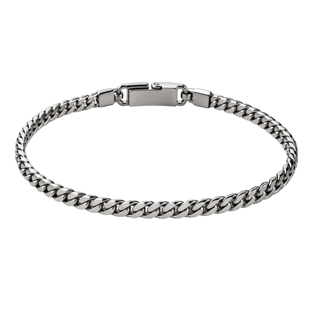 Slim Polished Stainless Steel Curb Bracelet – Silver | CLENTS RAUKINS