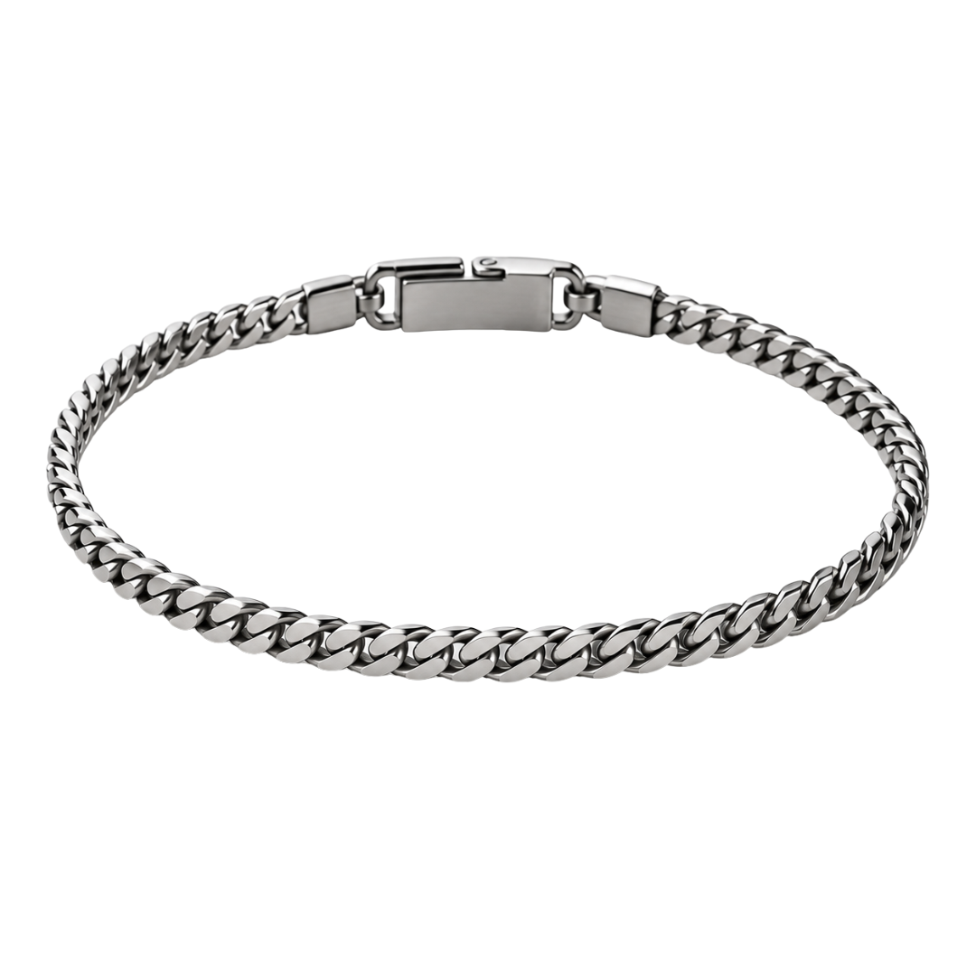 Slim Polished Stainless Steel Curb Bracelet – Silver | CLENTS RAUKINS