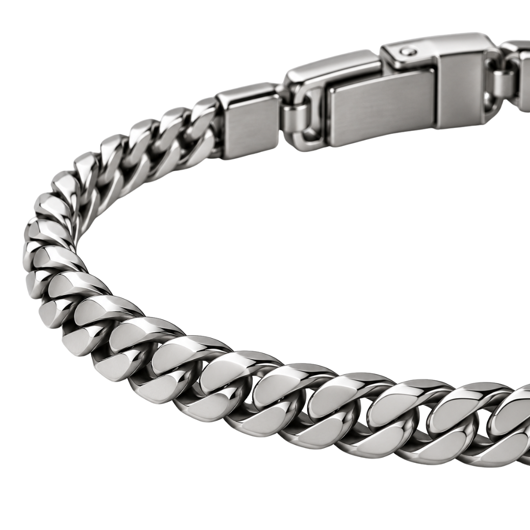 Slim Polished Stainless Steel Curb Bracelet – Silver | CLENTS RAUKINS