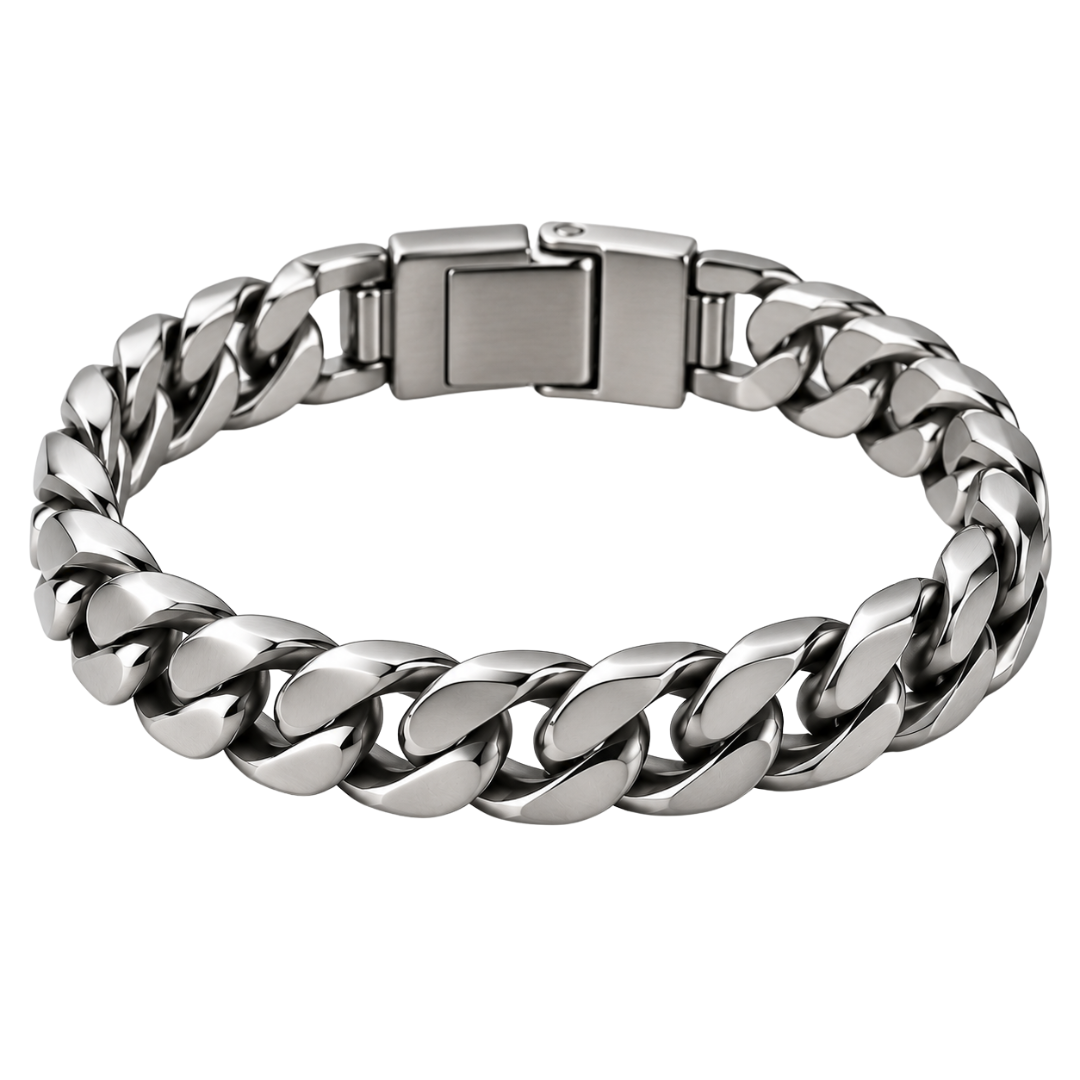 Medium Polished Stainless Steel Curb Bracelet – Silver | CLENTS RAUKINS