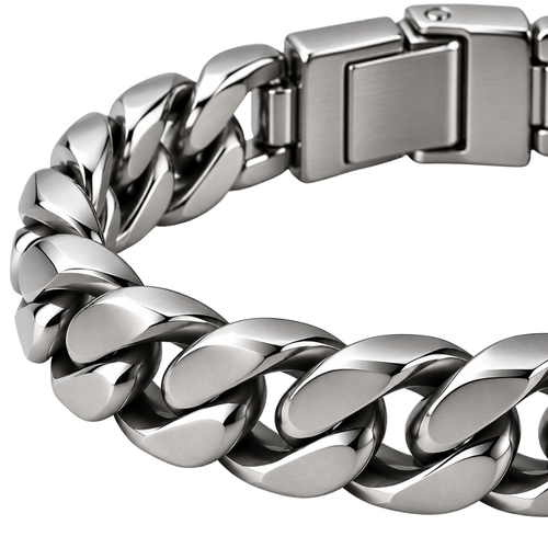 Medium Polished Stainless Steel Curb Bracelet – Silver | CLENTS RAUKINS