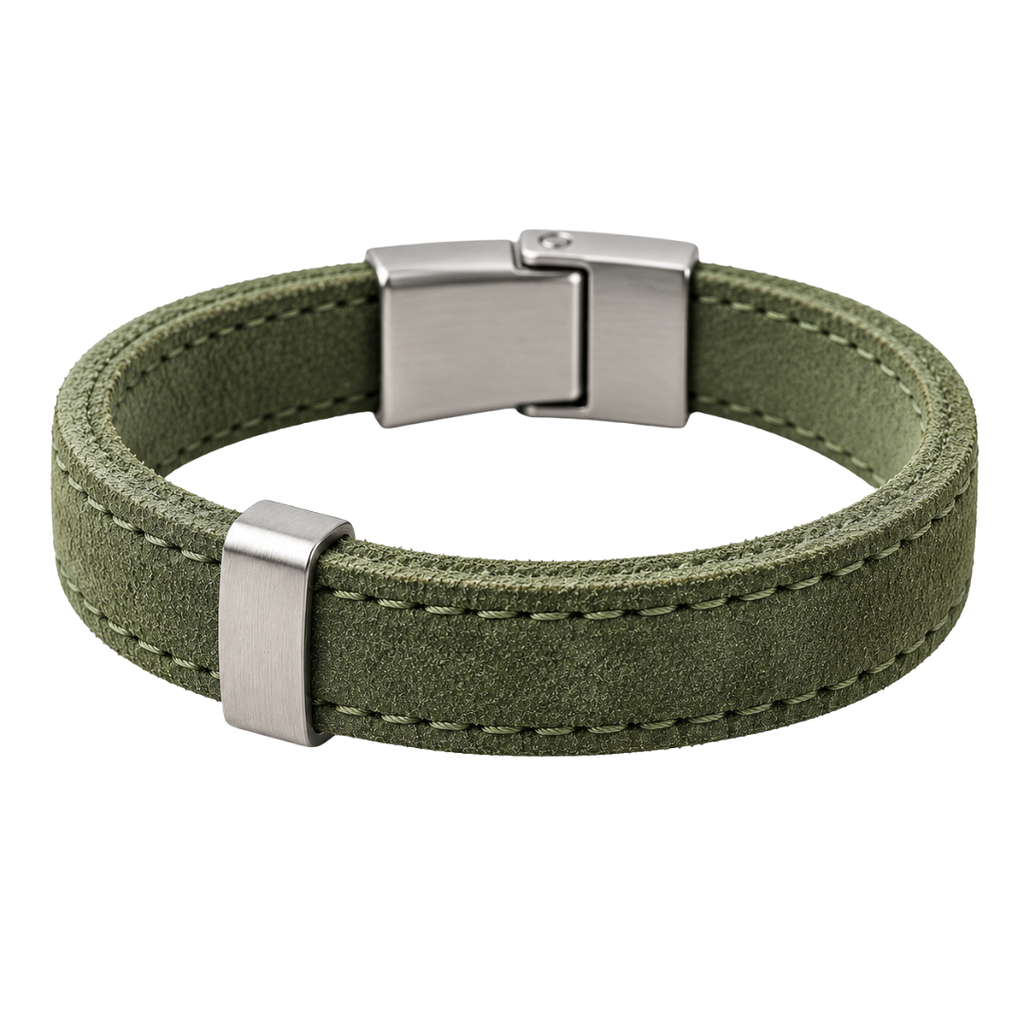 Premium Suede & Brushed Steel Bracelet – Light Green | CLENTS RAUKINS