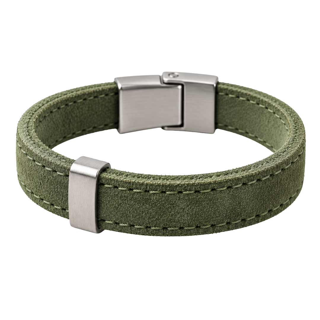 Premium Suede & Brushed Steel Bracelet – Light Green | CLENTS RAUKINS