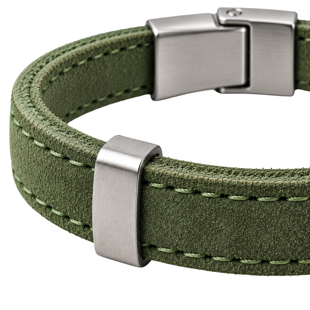 Premium Suede & Brushed Steel Bracelet – Light Green | CLENTS RAUKINS