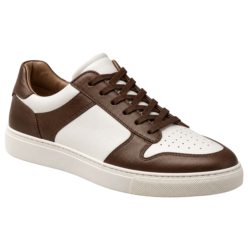 Premium Two-Tone Leather Low-Top Trainers – Brown & White | CLENTS RAUKINS