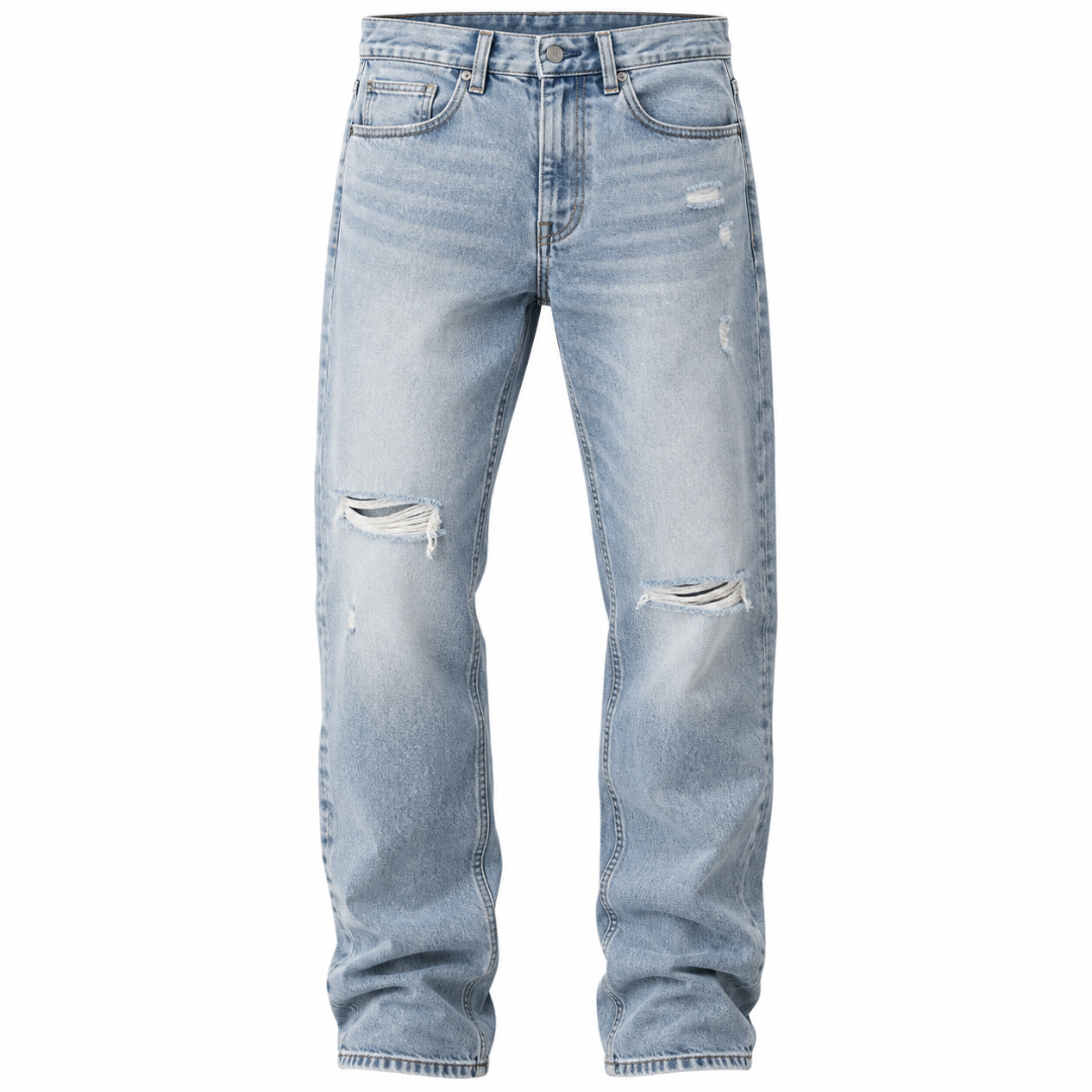 Premium Distressed Straight-Leg Jeans – Light Wash | CLENTS RAUKINS
